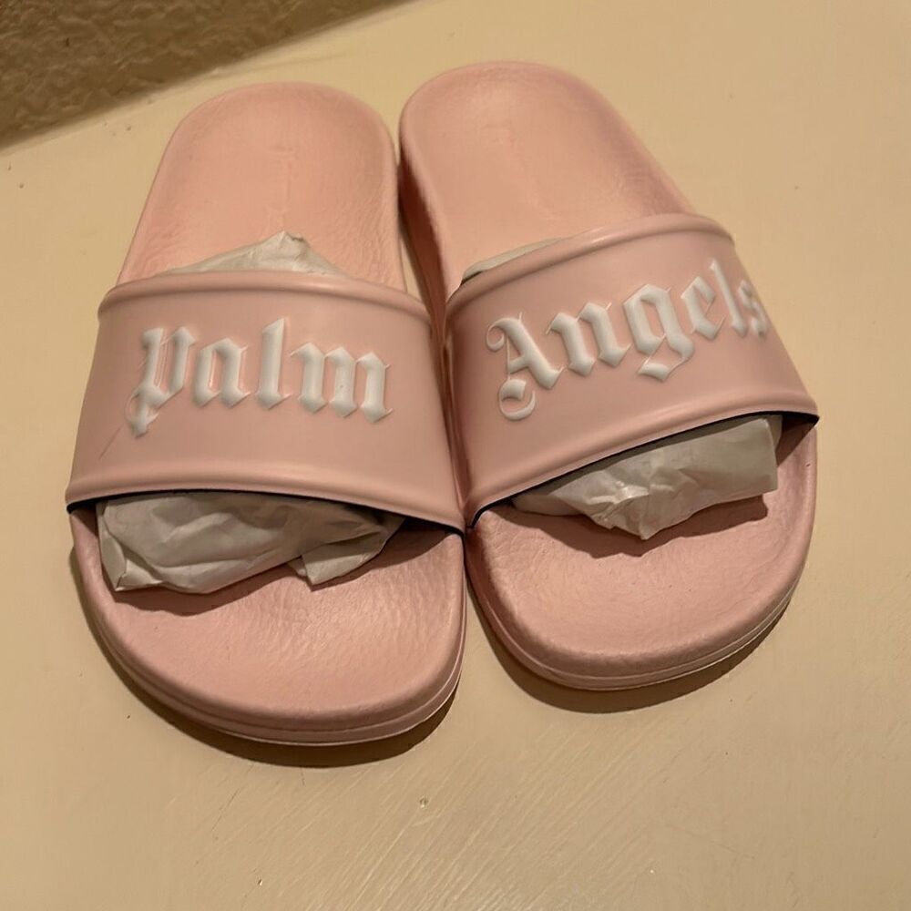 Palm Angels Kids Size 29 Slip On Pool Slides Light Pink Logo Streetwear New